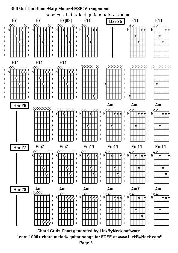 Chord Grids Chart of chord melody fingerstyle guitar song-Still Got The Blues-Gary Moore-BASIC Arrangement,generated by LickByNeck software.